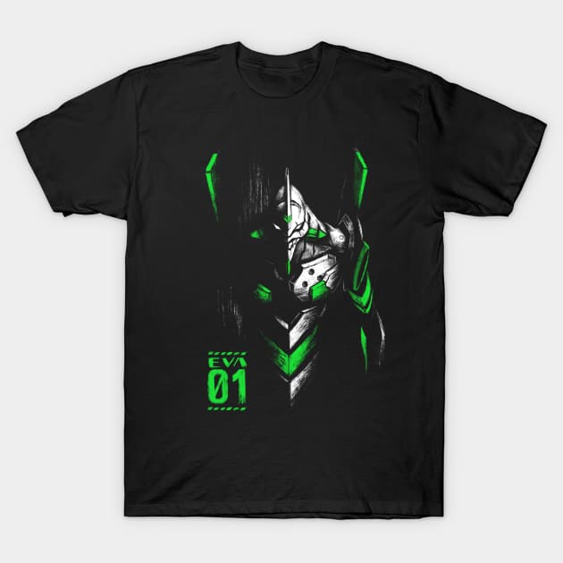 Evangelion EVA 01 Ink Dark Mecha T-Shirt by BlancaVidal